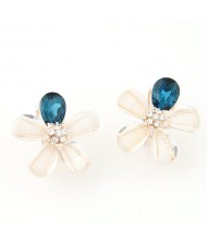 Korean Fashion Blooming Flower Design Ear Studs - Ink Blue