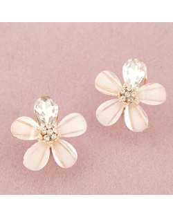 Korean Fashion Blooming Flower Design Ear Studs - Transparent