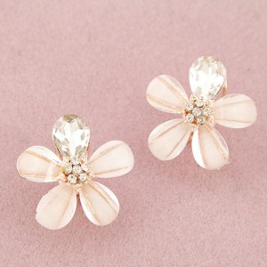 Korean Fashion Blooming Flower Design Ear Studs - Transparent