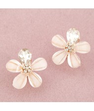 Korean Fashion Blooming Flower Design Ear Studs - Transparent