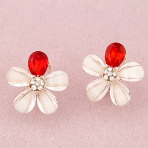 Korean Fashion Blooming Flower Design Ear Studs - Red