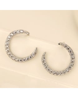 Delicate Cubic Zirconia Inlaid Moon Theme Fashion Ear Studs - Silver