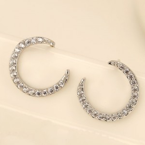Delicate Cubic Zirconia Inlaid Moon Theme Fashion Ear Studs - Silver