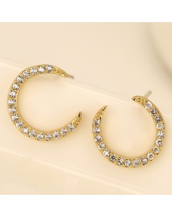 Delicate Cubic Zirconia Inlaid Moon Theme Fashion Ear Studs - Golden