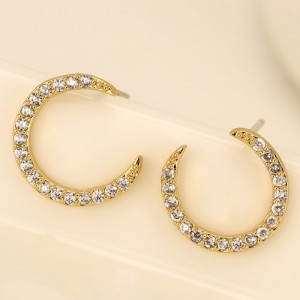 Delicate Cubic Zirconia Inlaid Moon Theme Fashion Ear Studs - Golden