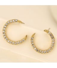 Delicate Cubic Zirconia Inlaid Moon Theme Fashion Ear Studs - Golden