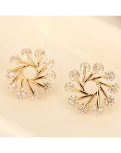 Luxurious Cubic Zirconia Snowflake Fashion Ear Studs - Golden