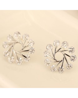 Luxurious Cubic Zirconia Snowflake Fashion Ear Studs - Silver