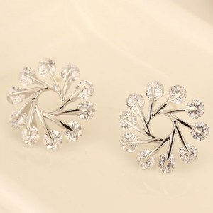 Luxurious Cubic Zirconia Snowflake Fashion Ear Studs - Silver
