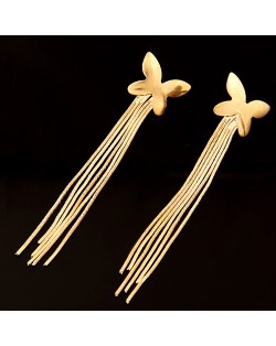 Sweet Butterfly with Long Tassel Design Alloy Fashion Earrings - Golden
