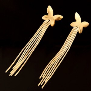 Sweet Butterfly with Long Tassel Design Alloy Fashion Earrings - Golden