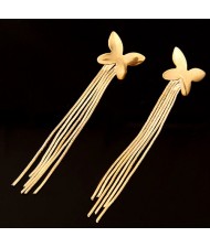 Sweet Butterfly with Long Tassel Design Alloy Fashion Earrings - Golden