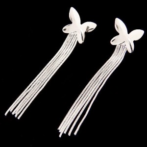 Sweet Butterfly with Long Tassel Design Alloy Fashion Earrings - Silver