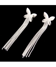 Sweet Butterfly with Long Tassel Design Alloy Fashion Earrings - Silver