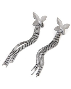 Sweet Butterfly with Long Tassel Design Alloy Fashion Earrings - Gun Black
