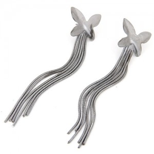 Sweet Butterfly with Long Tassel Design Alloy Fashion Earrings - Gun Black