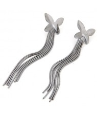 Sweet Butterfly with Long Tassel Design Alloy Fashion Earrings - Gun Black