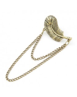 Vintage Feather with Tassel Design Unilateral Fashion Earrings - Golden