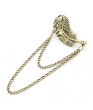 Vintage Feather with Tassel Design Unilateral Fashion Earrings - Golden