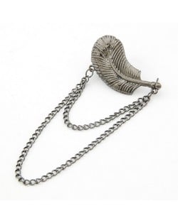 Vintage Feather with Tassel Design Unilateral Fashion Earrings - Silver