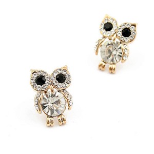 Korean Cartoon Fashion Rhinestone Embellished Night Owl Ear Studs