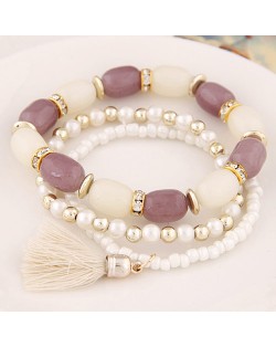 Triple Layers Candy Beads and Mini Beads Combo Fashion Bracelet - Light Violet