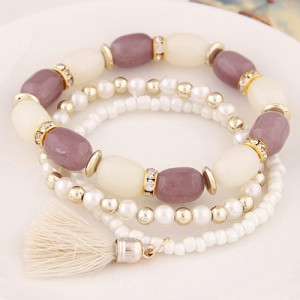 Triple Layers Candy Beads and Mini Beads Combo Fashion Bracelet - Light Violet