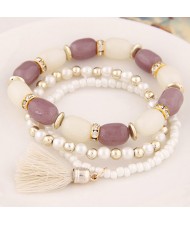 Triple Layers Candy Beads and Mini Beads Combo Fashion Bracelet - Light Violet