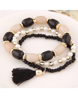 Triple Layers Candy Beads and Mini Beads Combo Fashion Bracelet - Black