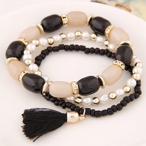 Triple Layers Candy Beads and Mini Beads Combo Fashion Bracelet - Black