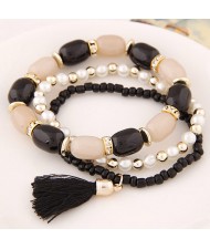 Triple Layers Candy Beads and Mini Beads Combo Fashion Bracelet - Black