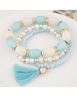 Triple Layers Candy Beads and Mini Beads Combo Fashion Bracelet - Sky Blue