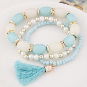 Triple Layers Candy Beads and Mini Beads Combo Fashion Bracelet - Sky Blue