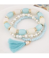 Triple Layers Candy Beads and Mini Beads Combo Fashion Bracelet - Sky Blue