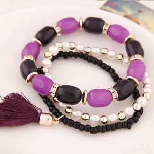 Triple Layers Candy Beads and Mini Beads Combo Fashion Bracelet - Purple