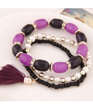 Triple Layers Candy Beads and Mini Beads Combo Fashion Bracelet - Purple