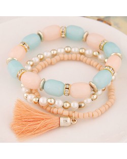 Triple Layers Candy Beads and Mini Beads Combo Fashion Bracelet - Light Orange