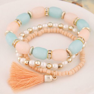 Triple Layers Candy Beads and Mini Beads Combo Fashion Bracelet - Light Orange