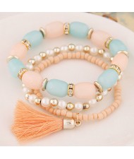 Triple Layers Candy Beads and Mini Beads Combo Fashion Bracelet - Light Orange
