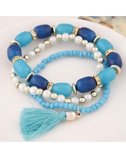 Triple Layers Candy Beads and Mini Beads Combo Fashion Bracelet - Blue
