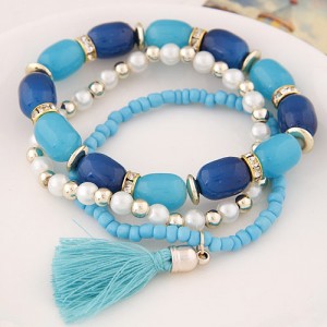 Triple Layers Candy Beads and Mini Beads Combo Fashion Bracelet - Blue