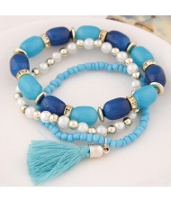 Triple Layers Candy Beads and Mini Beads Combo Fashion Bracelet - Blue