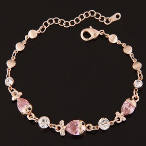 Cute Czech Rhinestone and Cubic Zirconia Fishes Fashion Golden Bracelet