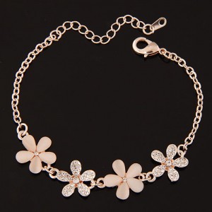 Czech Rhinestone and Opal Flower Summer Fashion Bracelet