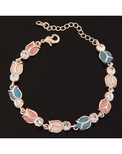 Czech Rhinestone and Opal Colorful Tulip Golden Fashion Bracelet