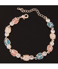 Czech Rhinestone and Opal Colorful Tulip Golden Fashion Bracelet