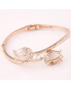 Elegant Twin Tulips Fashion Golden Bangle - White