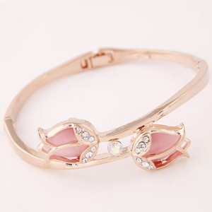 Elegant Twin Tulips Fashion Golden Bangle - Pink