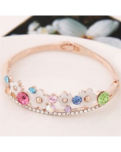Seashell Flowers with Embedded Rhinestones Design Fashion Bangle - Multicolor