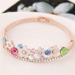 Seashell Flowers with Embedded Rhinestones Design Fashion Bangle - Multicolor